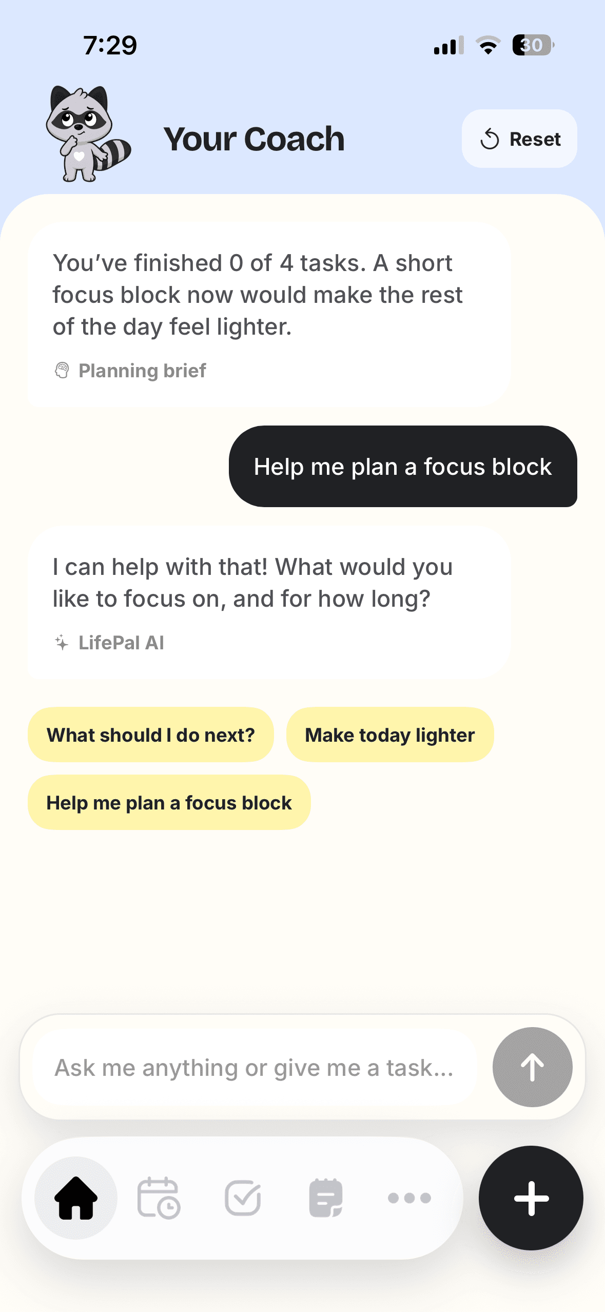 LifePal AI Coach offering focus planning guidance