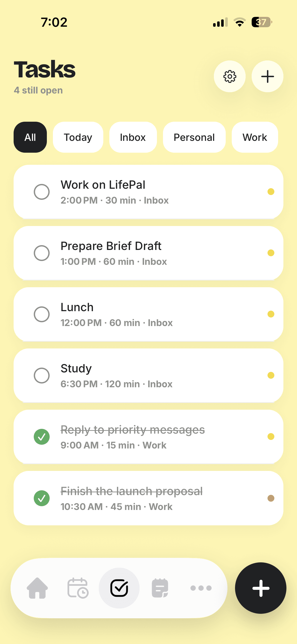 LifePal task manager with task categories and scheduled tasks