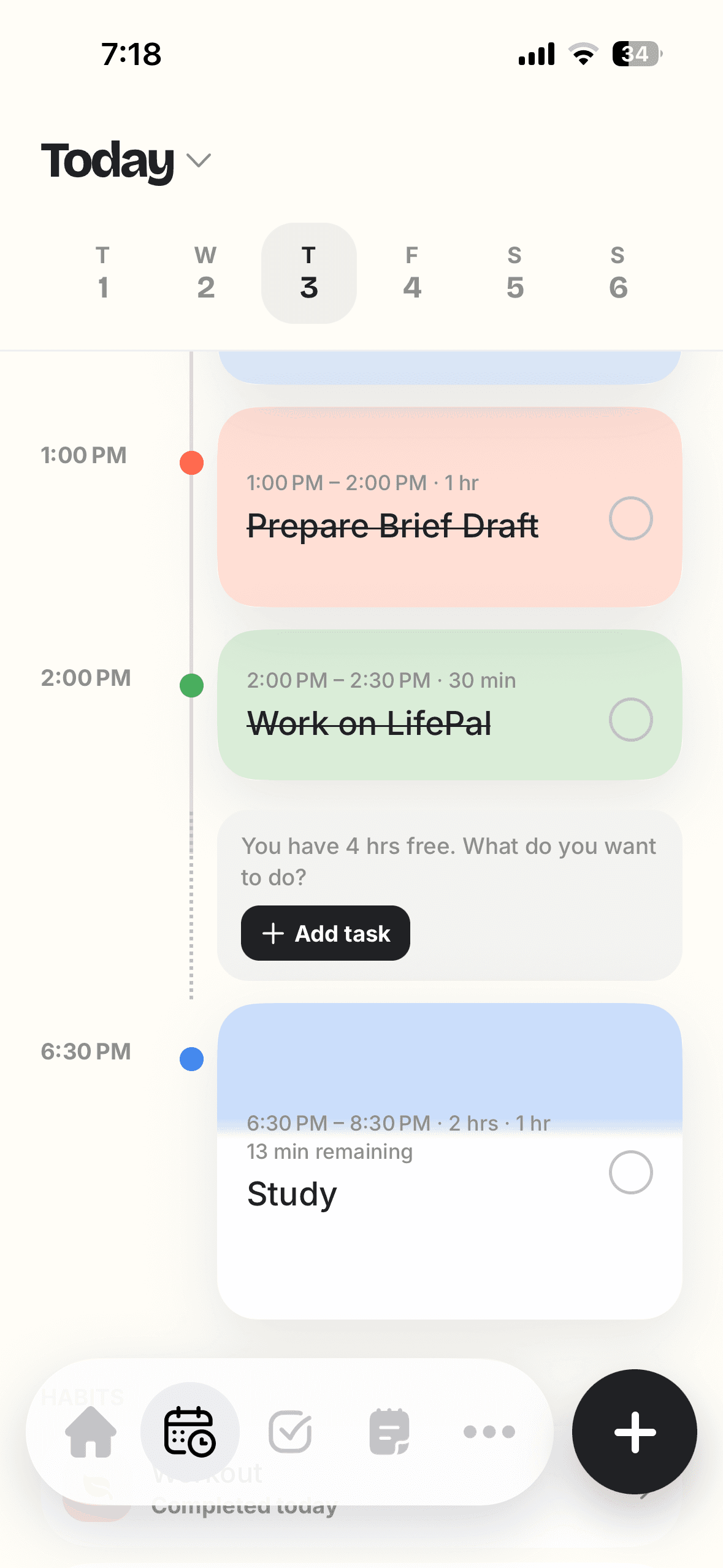 LifePal daily timeline with scheduled tasks